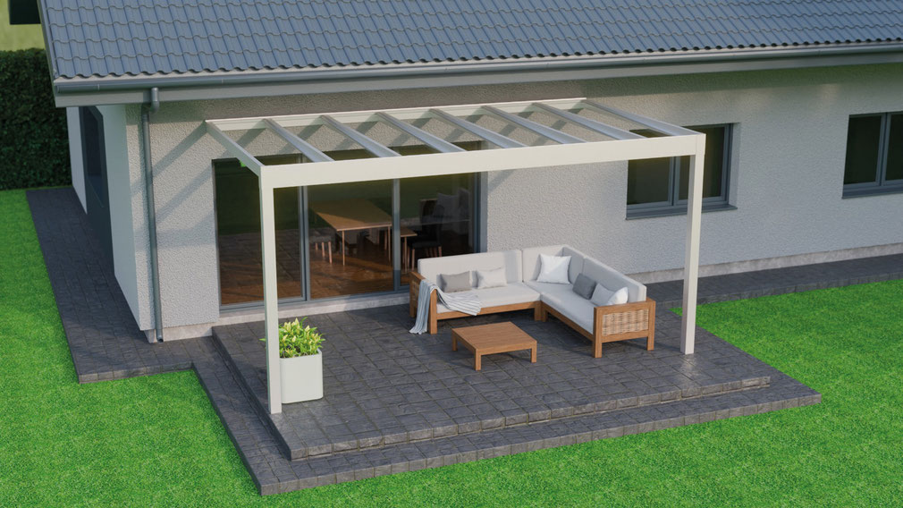 Modernes Terrassendach aus Metall und Glas